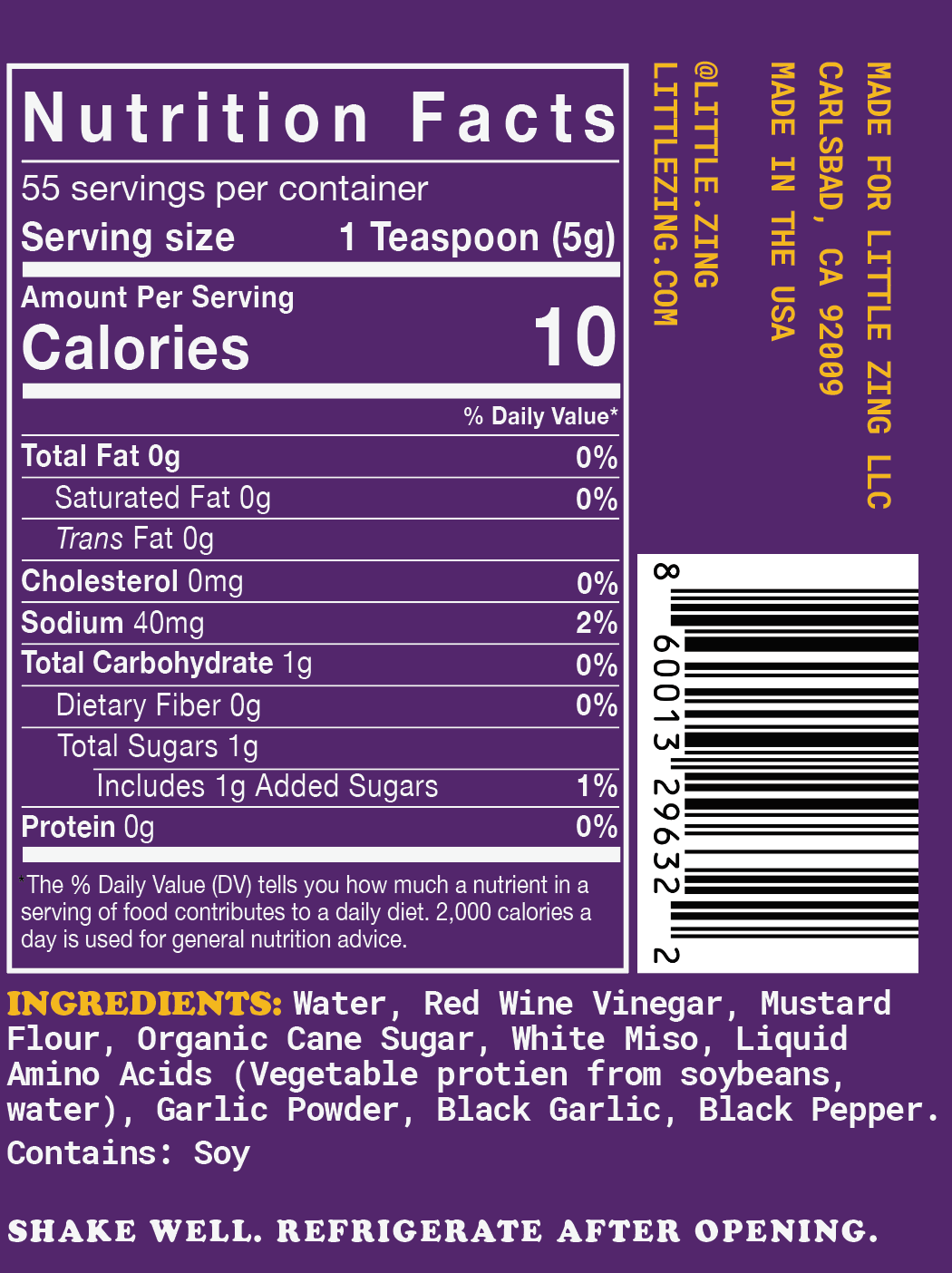 Garlic Miso Nutrition Label